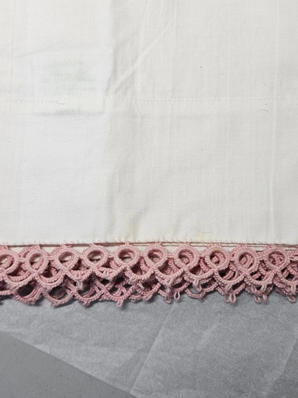 Vintage Set Woolco Muslin Cotton Pillowcases With Pink Crochet Lace Trim